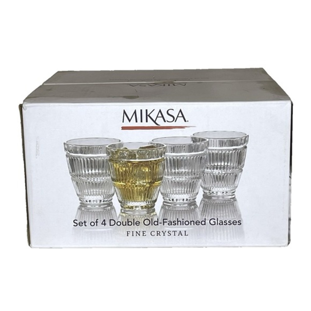 Mikasa Carroll Gate Fine Crystal Double Old Fashioned Glasses Set of 4 New